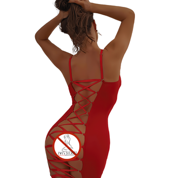 Women's Erotic Transparent Deep Neck Dress / Sexy Lace-up Backless Female Outfits - EVE's SECRETS